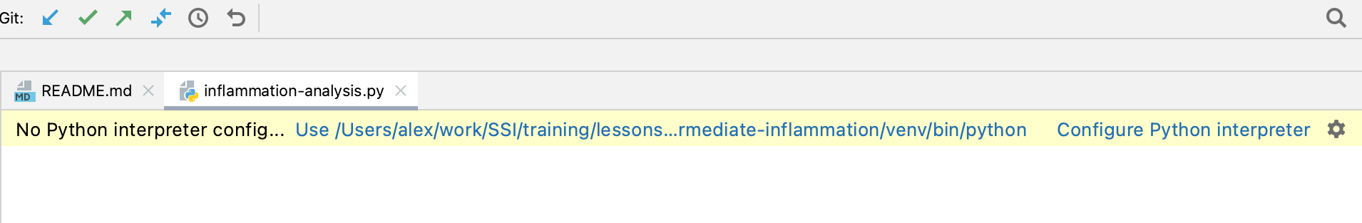 Missing Python Interpreter Warning in PyCharm