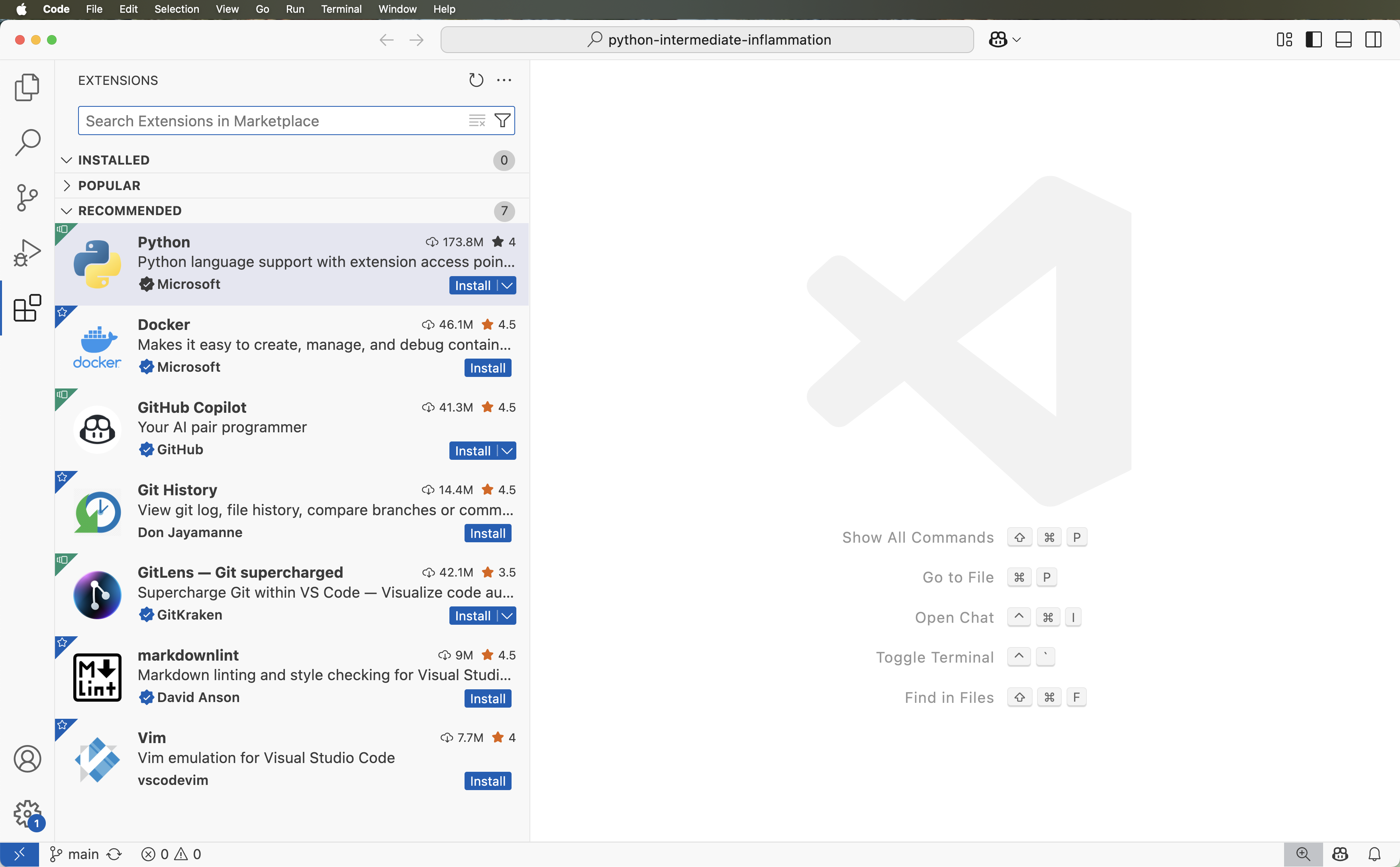 VS Code Extensions marketplace for searching and installing extensions