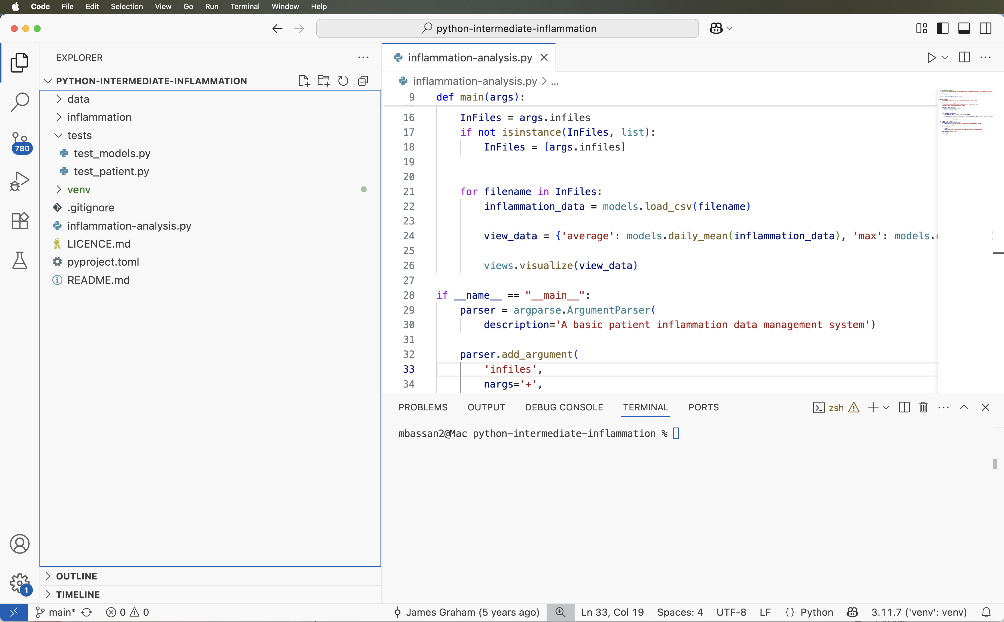 View of an opened project in VS Code
