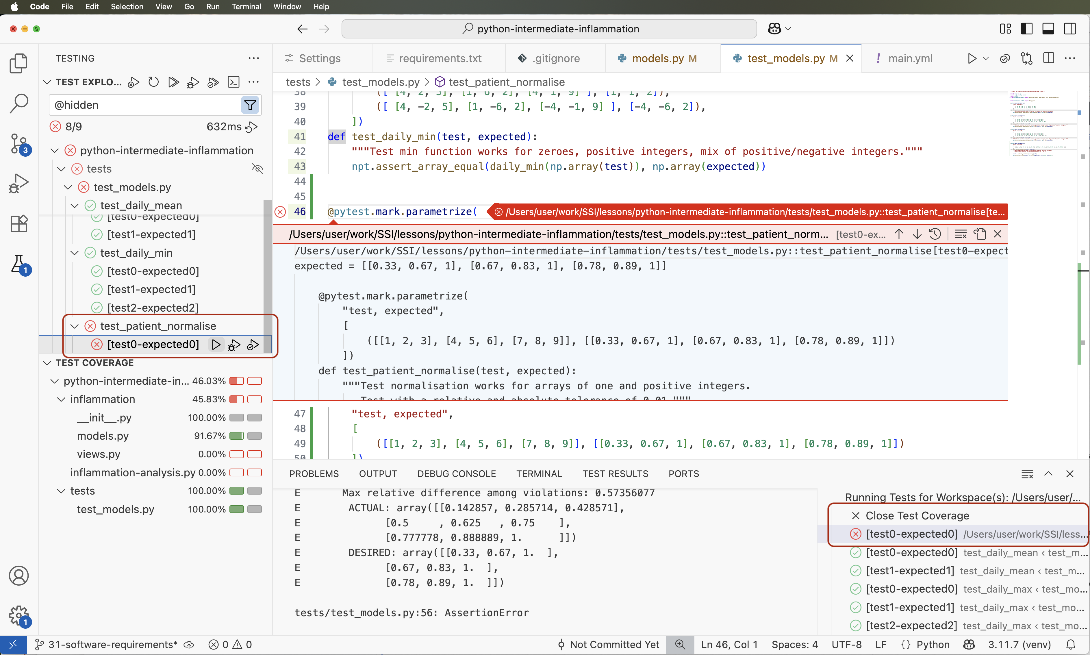 Running individual test Test Explorer in VS Code