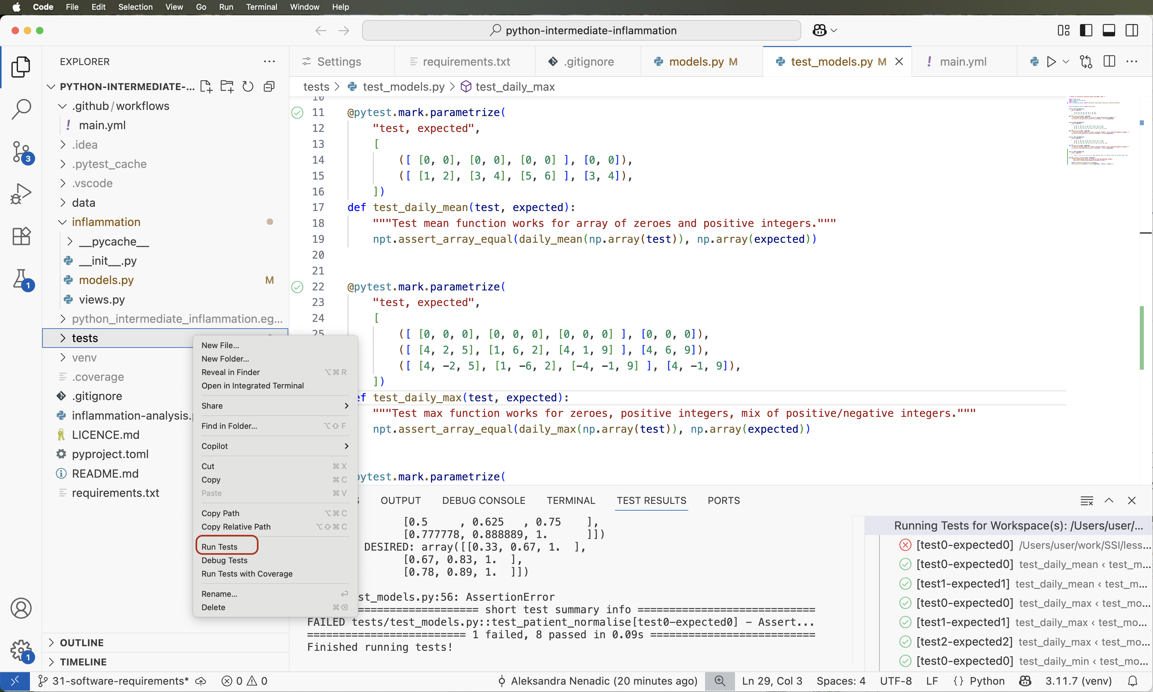 Running pytest in VS Code from the Project Explorer