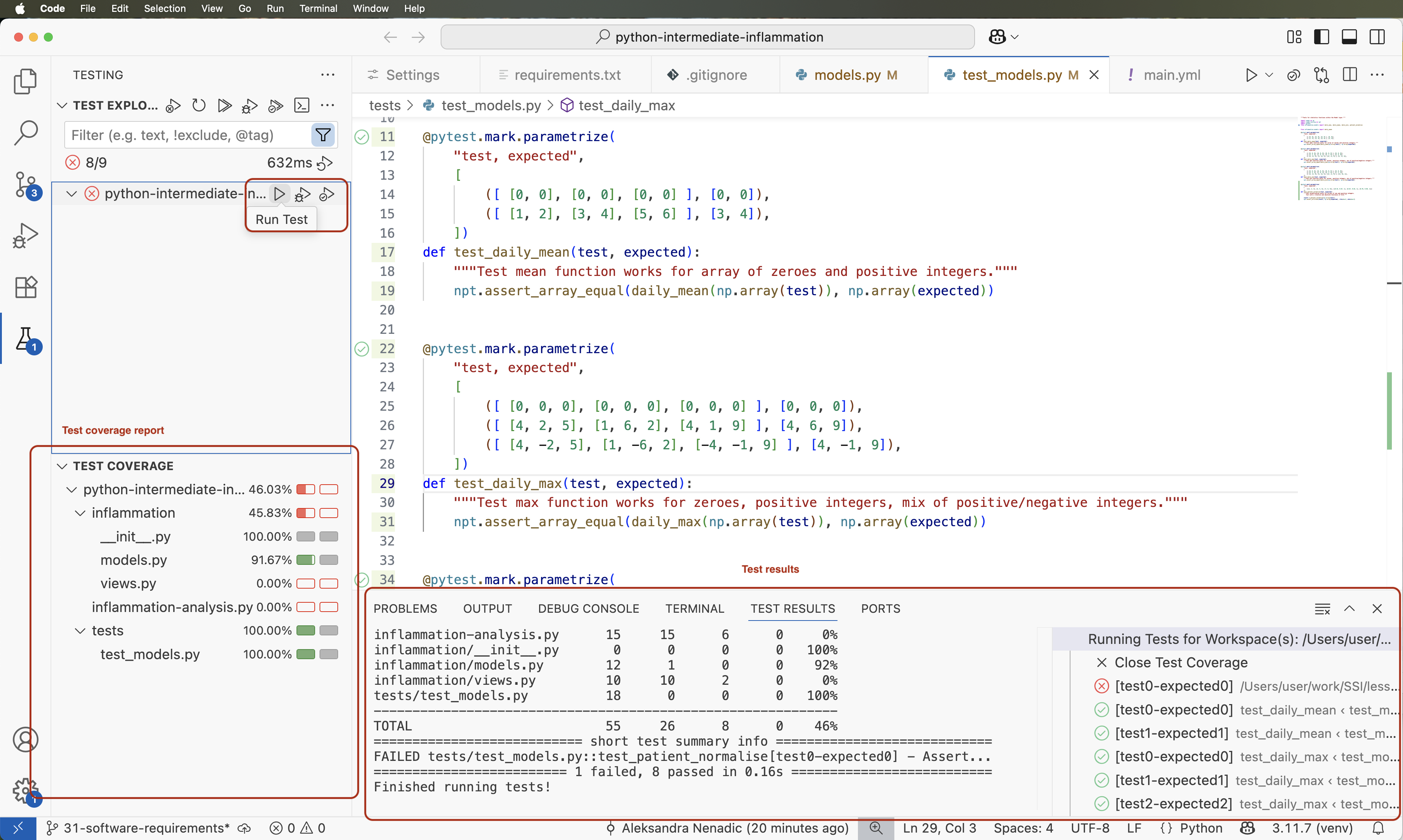 Running pytest in VS Code from the Test Explorer