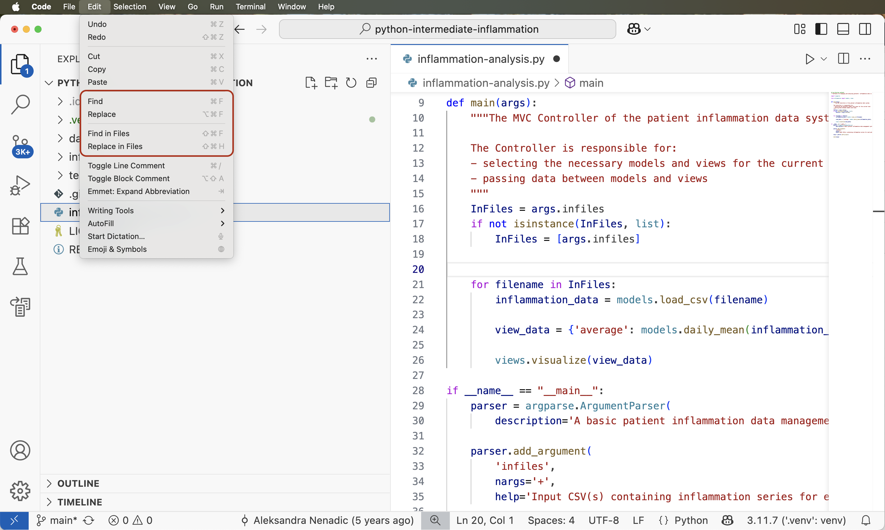 Search menu in VS Code