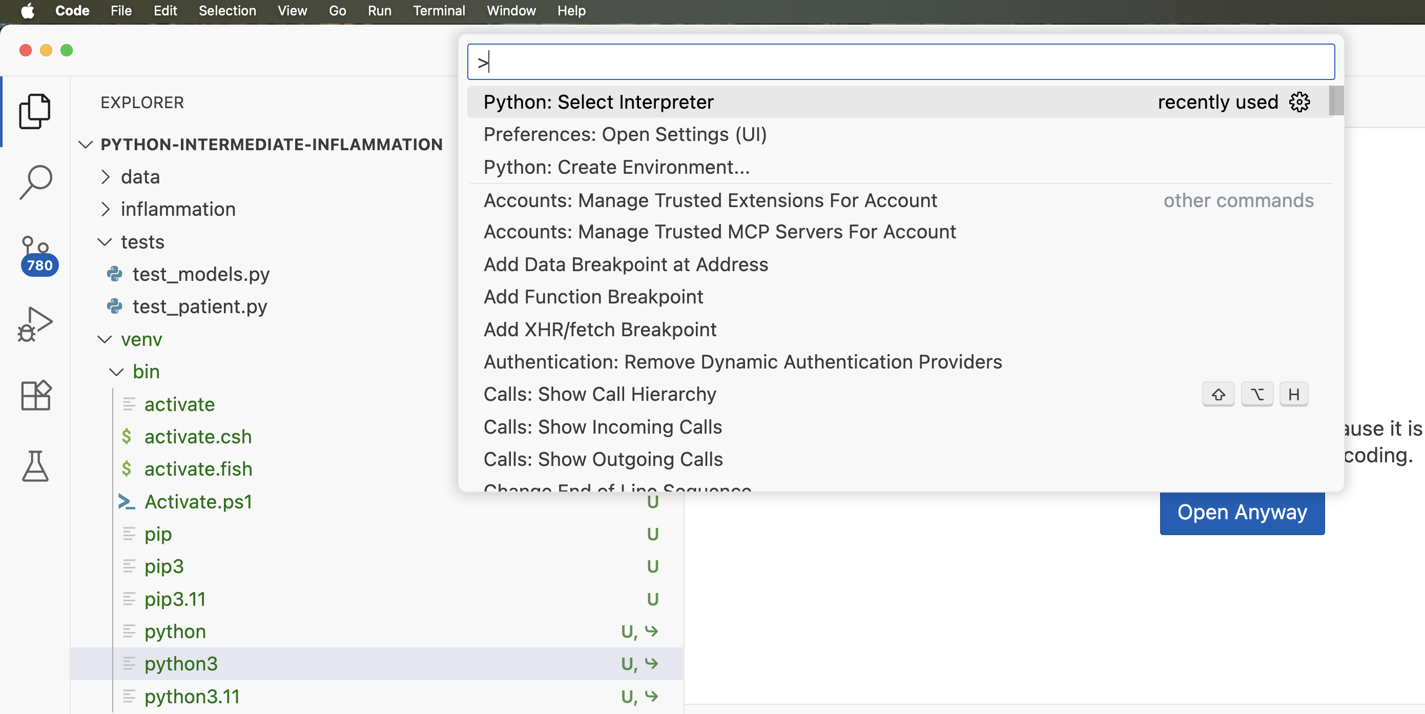 Select python interpreter in VS Code